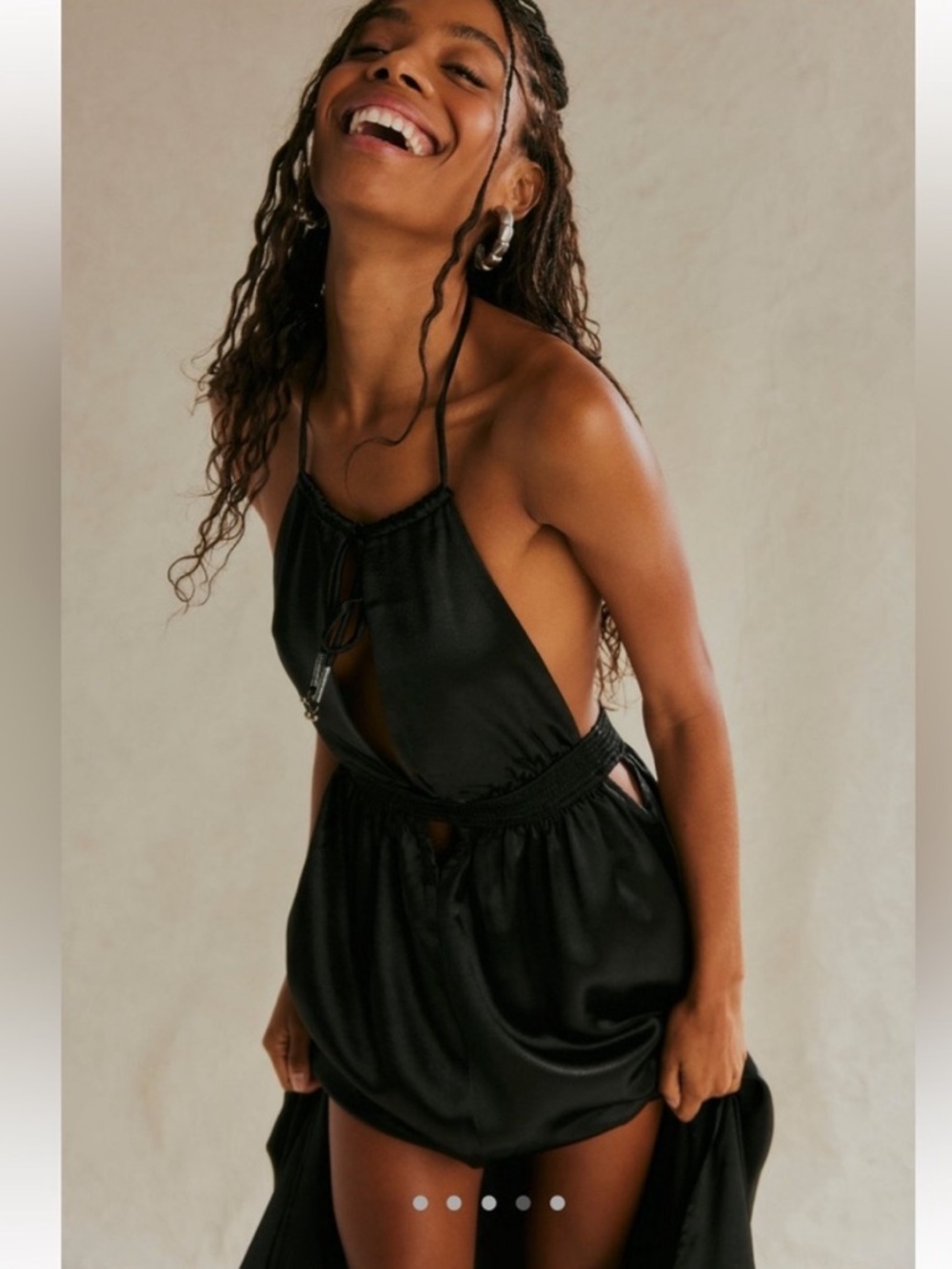 Free People Look Into The Sun Satin Cutouts Halter Gown Maxi Dress Black XS - Picture 4 of 12